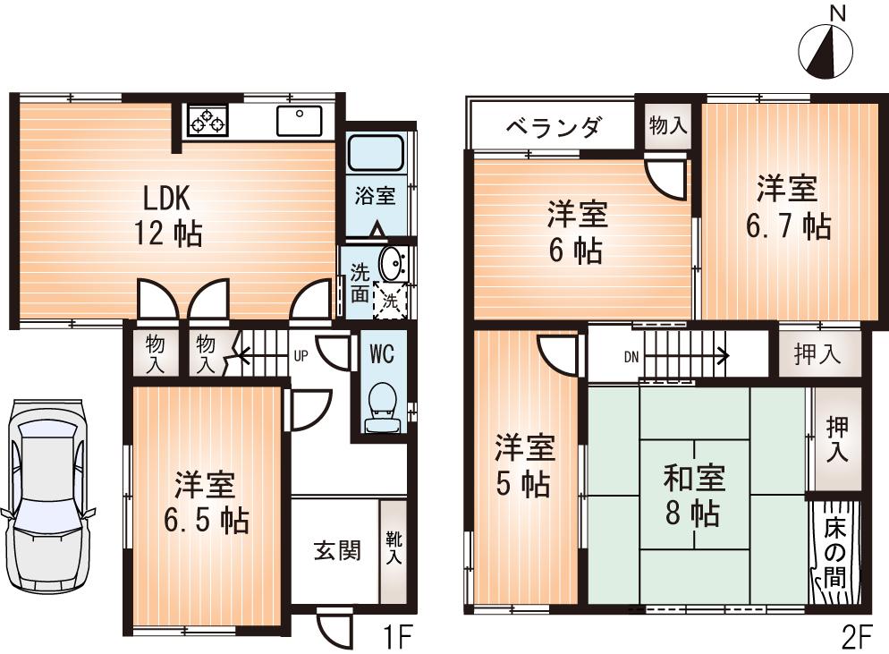 Floor plan. 25,800,000 yen, 5LDK, Land area 92.78 sq m , Building area 88.5 sq m