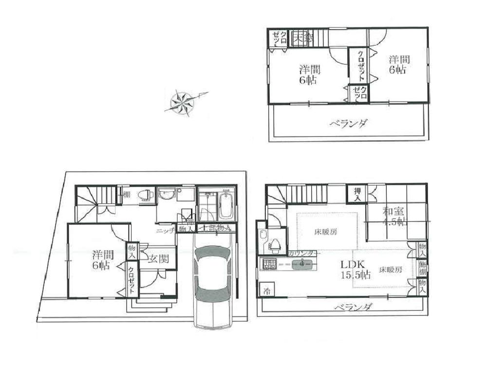 Floor plan. 29,800,000 yen, 4LDK, Land area 86.26 sq m , Building area 108.96 sq m newly built single-family Spacious southeast facing house frontage. Sunny! Located on a hill