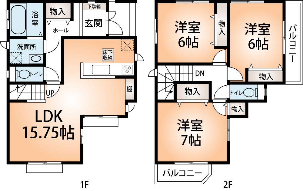 Floor plan. (Building 2), Price 31,800,000 yen, 3LDK, Land area 95.68 sq m , Building area 86.53 sq m