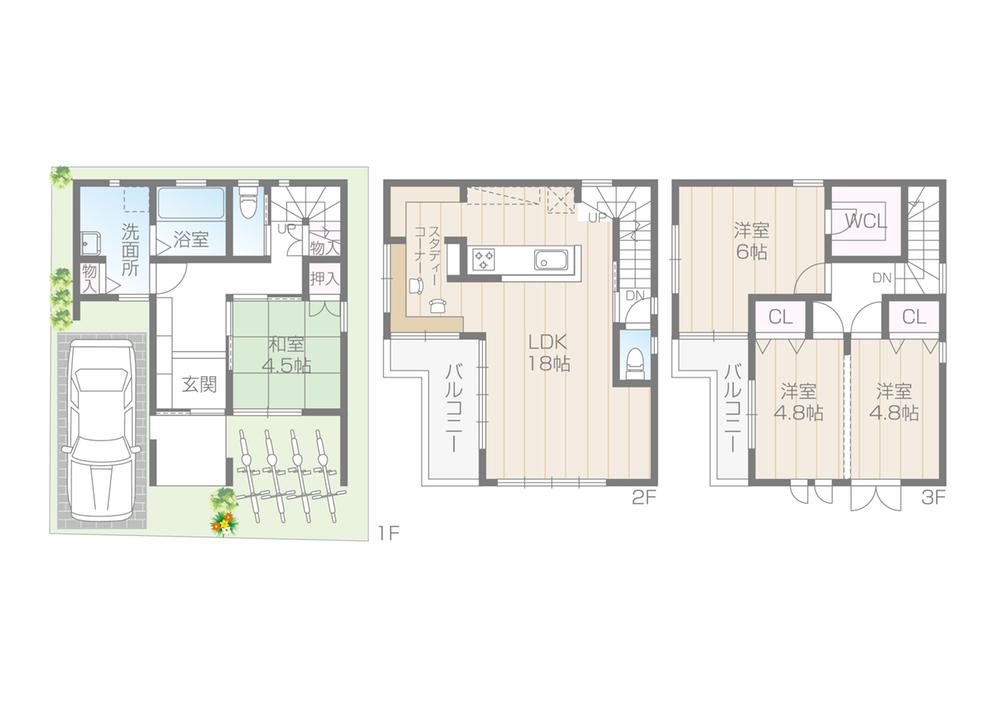 Floor plan. (No. 3 locations), Price 33,800,000 yen, 4LDK, Land area 65.06 sq m , Building area 104.01 sq m