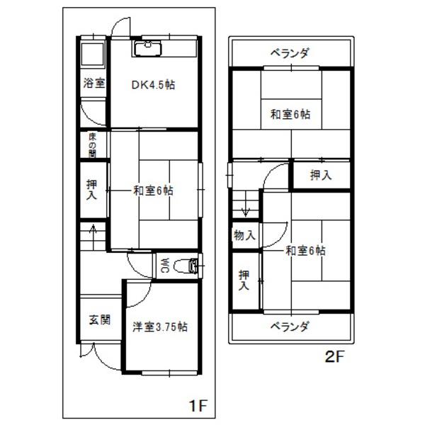 Floor plan. 6.8 million yen, 4DK, Land area 54.74 sq m , Building area 60.34 sq m 4DK