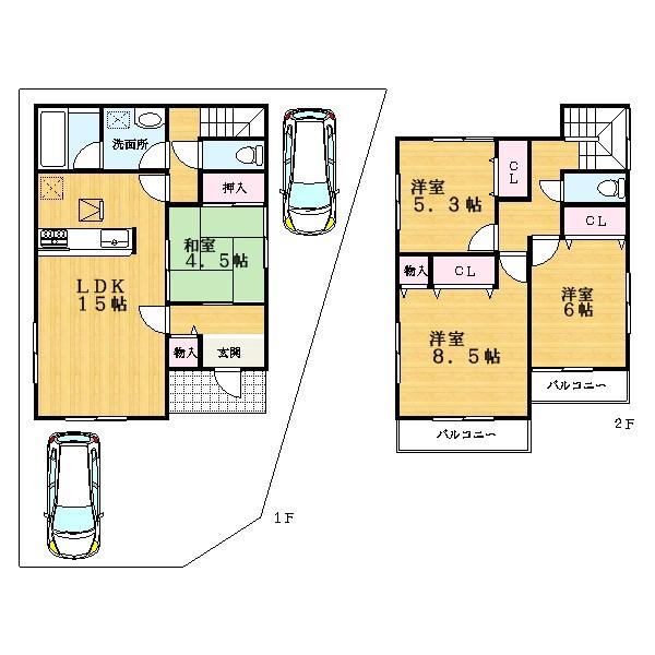 Floor plan. (Building 2), Price 27.5 million yen, 4LDK, Land area 125.32 sq m , Building area 95.58 sq m