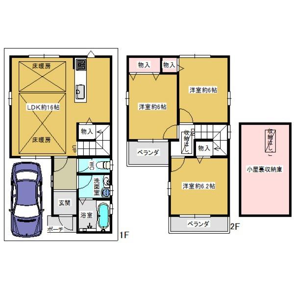 Floor plan. 28.8 million yen, 3LDK, Land area 70.37 sq m , Building area 78.39 sq m 3LDK + garage space