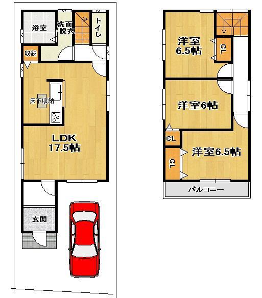 Floor plan. 25,800,000 yen, 3LDK, Land area 85.89 sq m , Building area 85.86 sq m 1 No. ground floor plan