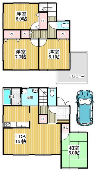 Floor plan. 25,800,000 yen, 4LDK, Land area 98.63 sq m , Comfortable life in the building area 93.95 sq m in town