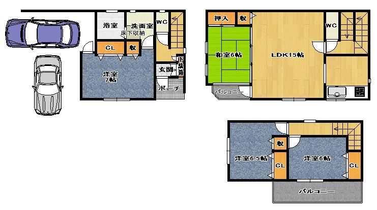 Floor plan. 25,800,000 yen, 4LDK, Land area 67.94 sq m , Building area 101.39 sq m Floor LDK whopping 15 Pledge!