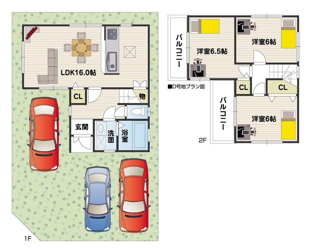 Floor plan. (D No. land), Price 38,950,000 yen, 3LDK, Land area 107.99 sq m , Building area 77.76 sq m