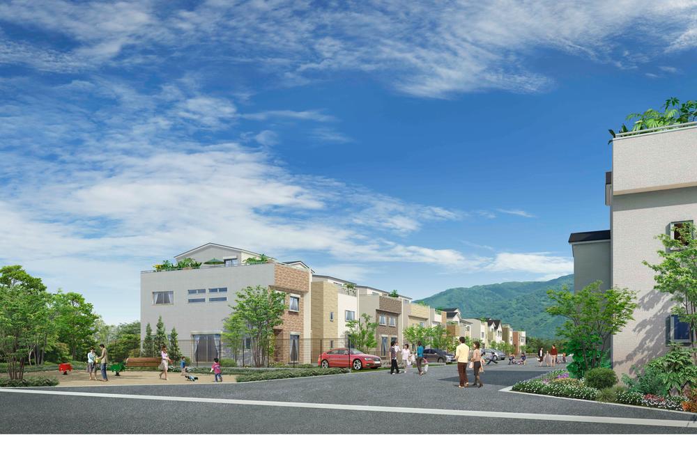 Rendering (appearance). Parenting is easy town peace of mind in the town within the park and the wide front road