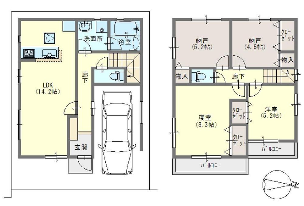 Floor plan. 21,800,000 yen, 2LDK + 2S (storeroom), Land area 82.65 sq m , Installed all the building area 100.83 sq m 2 floor living room storage
