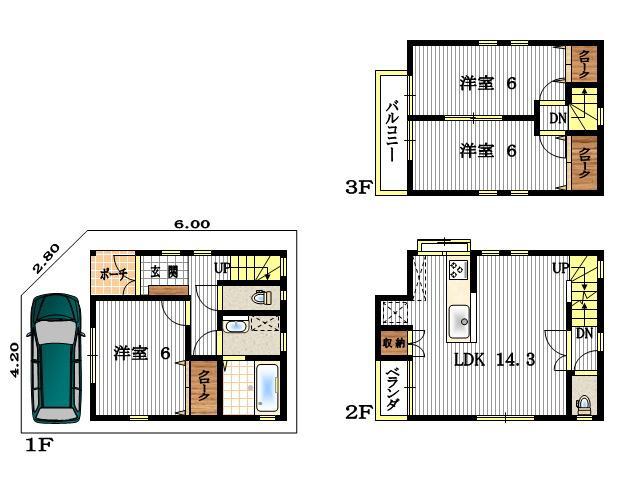 Floor plan. 20.8 million yen, 3LDK, Land area 64 sq m , Building area 78.77 sq m   ☆ Each room 6 Pledge over & housed there
