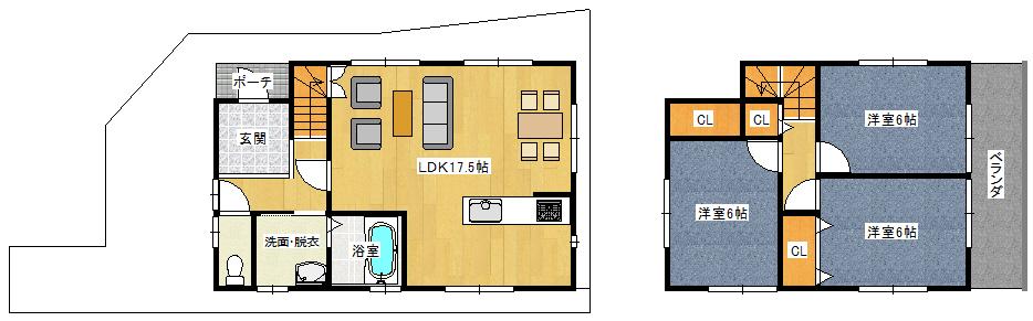 Building plan example (floor plan). Building plan example (No. 11 locations) 3LDK, Land price 9.73 million yen, Land area 80.02 sq m , Building price 14,350,000 yen, Building area 81.79 sq m