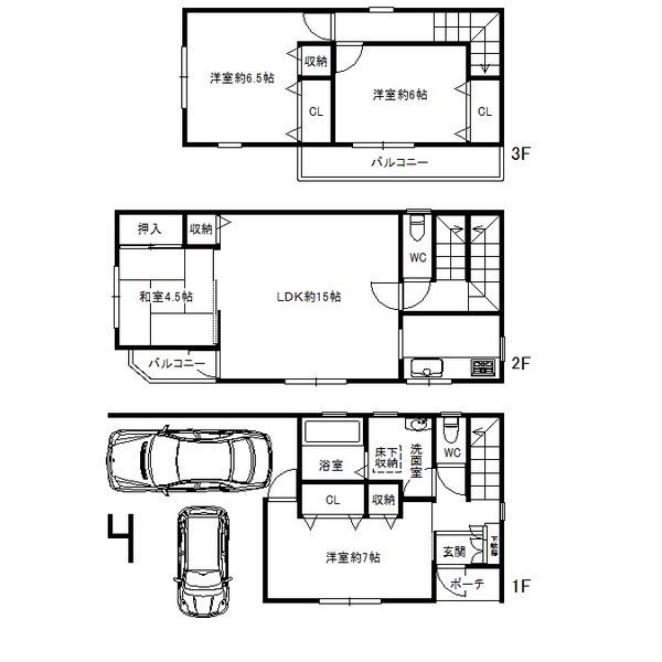 Floor plan. 25,800,000 yen, 4LDK, Land area 67.94 sq m , Building area 101.39 sq m 4LDK + garage two
