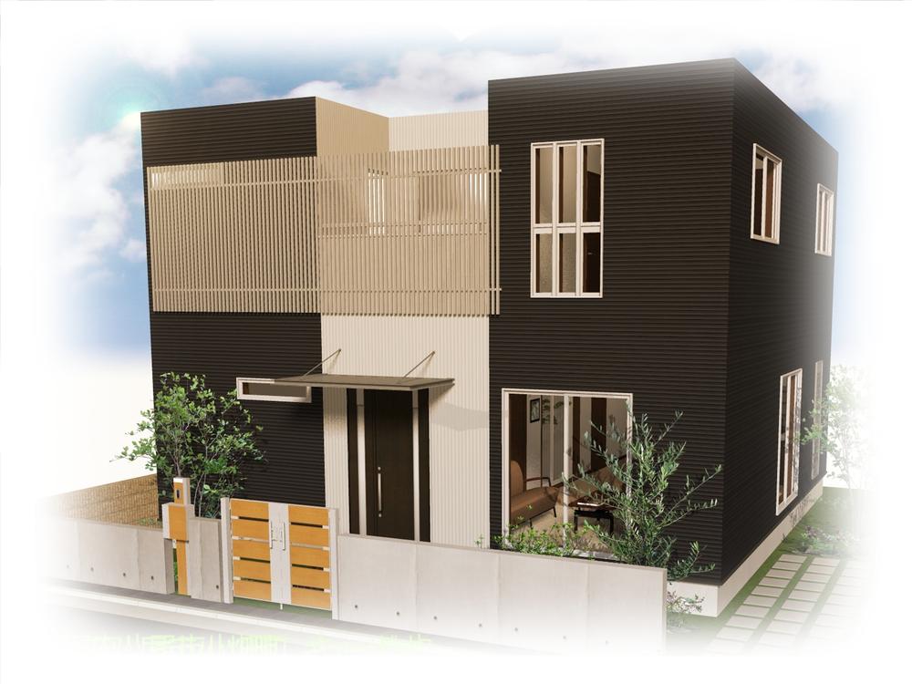 Building plan example (exterior photos). Monotone tone of the cube style