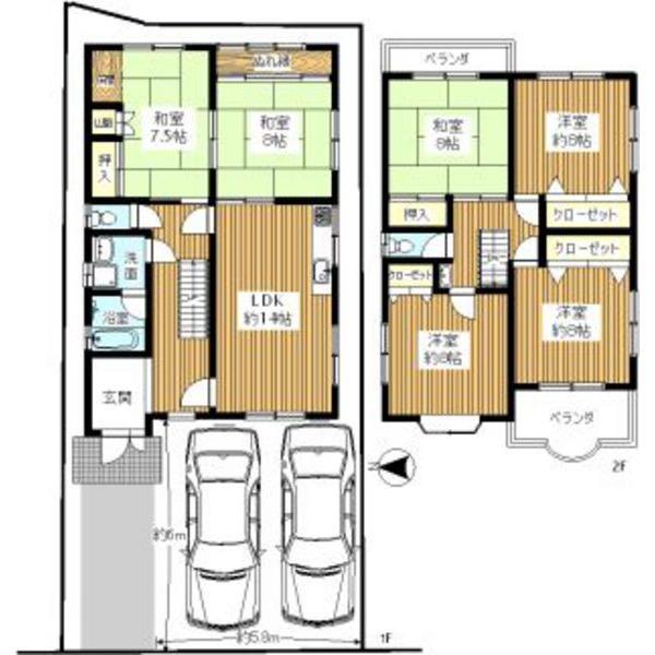 Floor plan. 39,800,000 yen, 6LDK, Land area 143.69 sq m , Building area 146.61 sq m 6LDK + car space two