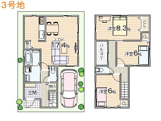 Floor plan. (No. 3 locations), Price 24,700,000 yen, 3LDK, Land area 71.41 sq m , Building area 90.31 sq m