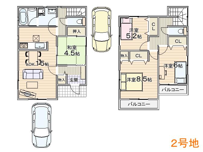 Floor plan. (No. 2 locations), Price 27.5 million yen, 4LDK, Land area 125.32 sq m , Building area 95.58 sq m