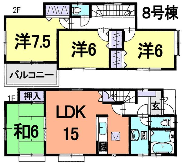 Floor plan. (8 Building), Price 28.8 million yen, 4LDK, Land area 144.32 sq m , Building area 96.05 sq m