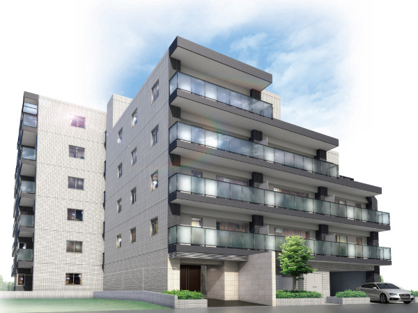 Shared facilities.  [Exterior - Rendering] The ground 6-story exterior design based on white and gray to adapt to the surrounding environment. In graceful appearance is its simplicity,  They greeted us with warm for visitors. ( ※ Which was raised drawn based on drawing, In fact a slightly different. Around the building have been omitted.  ※ Tree species of planting ・ For the size of the, It has become unsettled, No attempt has been made to grow to about Rendering at the time of completion. It should be noted, Planting does not indicate the status of a particular season)