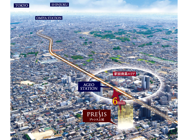 Surrounding environment. It is aligned to the living area in front of the station commercial area and lush park, It will be born in the attractive position. ( ※ In fact a somewhat different in those CG processing aerial to were taken in March 2013.  ※ Representation of the light does not indicate the height and scale of the building in what indicates the position of the local)