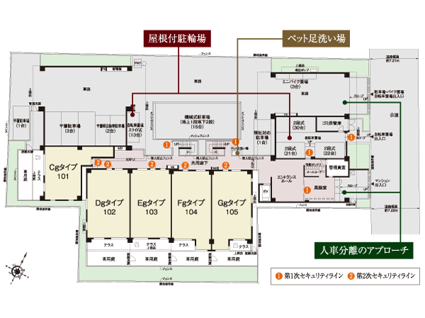 Buildings and facilities. In the "Plessis Ageo", Security system of the flow line design and the peace of mind of the commitment to achieve a comfortable resistance, Gently wraps the whole family life. Also, Floor plan design of southeast dwelling unit center to produce a bright, refreshing space, Along with the rich plan variations, To produce a high-quality living. (Site layout conceptual diagram)