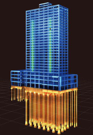 earthquake ・ Disaster-prevention measures.  [Seismic structure] In the "City Tower Ageo Station", Introducing a damping structure which adopted the vibration control apparatus of wall friction damper system [WFD]. By damping device seismic energy to the building to absorb, To reduce the deformation of the entire building, Also reduces the damage to the structure. (Conceptual diagram)