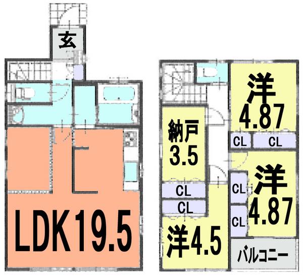 Floor plan. (Building 2), Price 28,900,000 yen, 3LDK+S, Land area 108.24 sq m , Building area 90.46 sq m