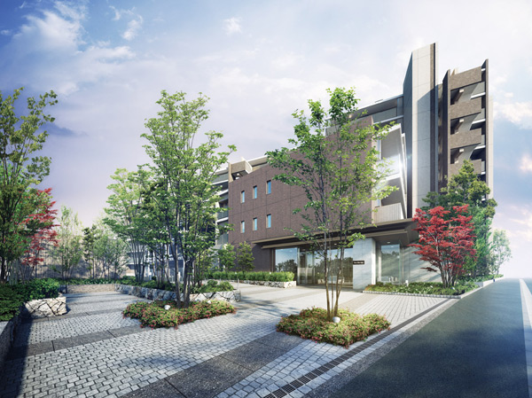 Features of the building.  [Entrance Rendering] The approach paved the natural stone with a texture, Established a park space that was designed oasis "Hills Square" in rich planting. Bloom seasonal flowers, Beautiful community space.