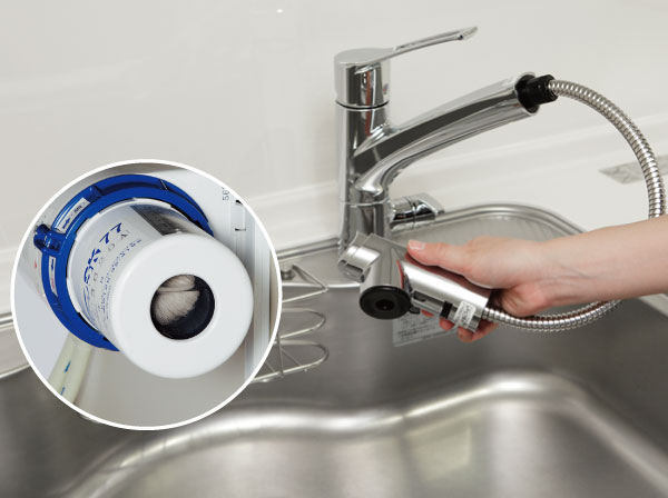 Kitchen.  [Water purifier integrated shower faucet (Torebino)] Clean water to every day of cooking, Water purifier integrated shower faucet "Torebino".