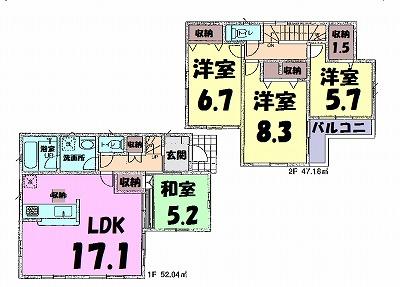 Floor plan. 44,800,000 yen, 4LDK, Land area 108.51 sq m , Building area 99.22 sq m