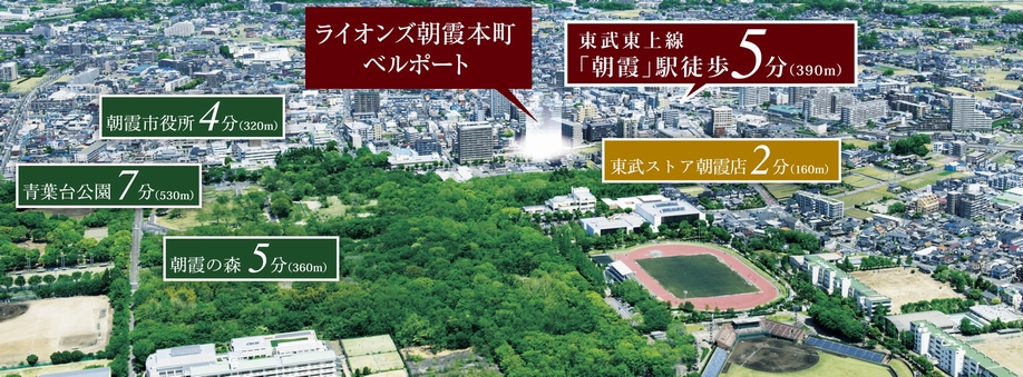 Local peripheral aerial photographs. In the location called "station walk 5 minutes.", Green parks and tree-lined streets around, Born to obtain the location of various living facilities were blessed aligned (it has been part CG processed into an aerial photograph of the 2014 April shooting, In fact a slightly different)