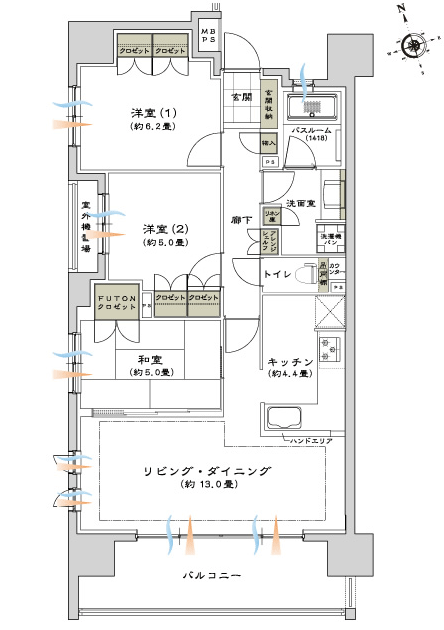 A2 type 3LDK Occupied area / 76.61 sq m  Balcony area / 12.06 sq m
