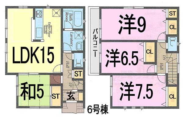 Floor plan. (6 Building), Price 31,800,000 yen, 4LDK, Land area 110.1 sq m , Building area 95.98 sq m