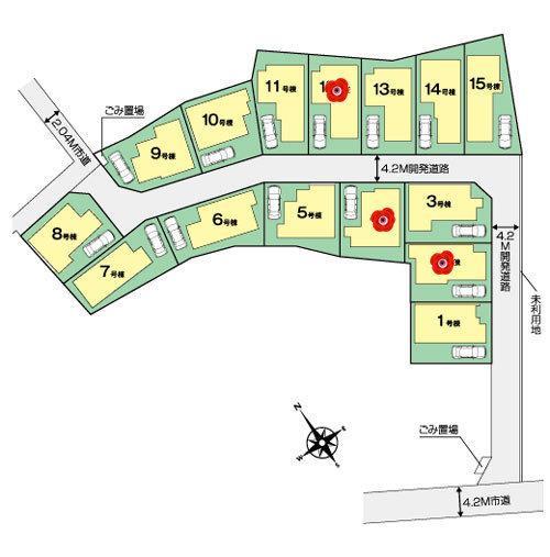 Compartment figure. All 15 buildings of the large subdivision! We offer a variety of floor plans.