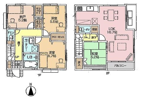 Floor plan. (Building 2), Price 33,800,000 yen, 3LDK+S, Land area 109.15 sq m , Building area 93.98 sq m