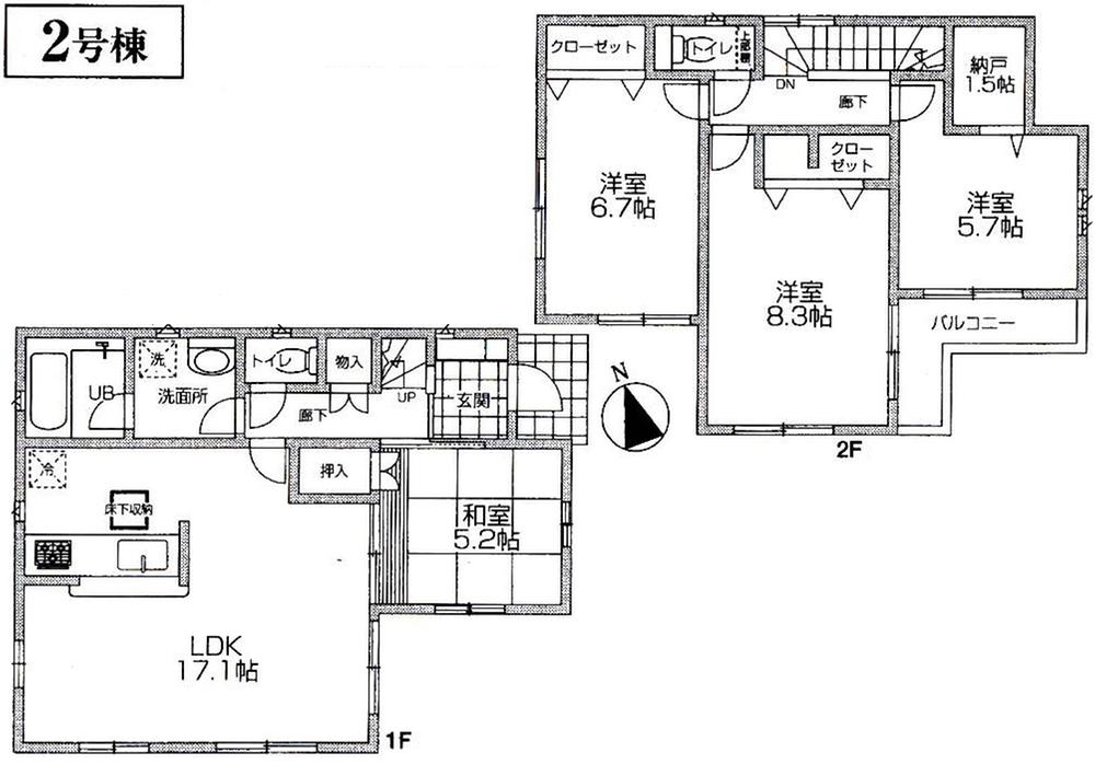 Floor plan. (Building 2), Price 44,800,000 yen, 4LDK+S, Land area 108.51 sq m , Building area 99.22 sq m