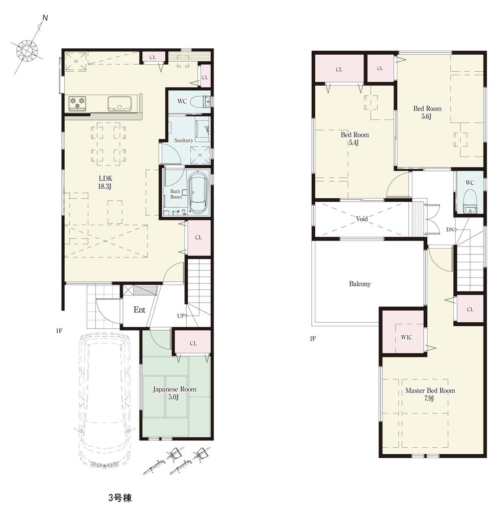 Building plan example (floor plan). Building plan example (3 compartment) 4LDK, Land price 25,800,000 yen, Land area 100.01 sq m , Building price 13 million yen, Building area 99.78 sq m