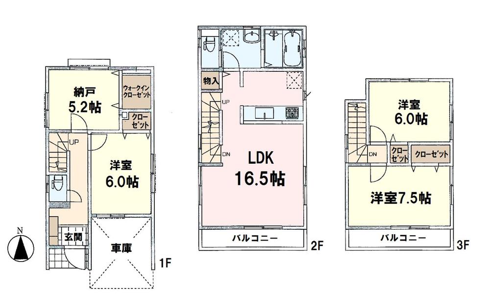 Floor plan. (4 Building), Price 39,800,000 yen, 3LDK+S, Land area 72.25 sq m , Building area 107.64 sq m