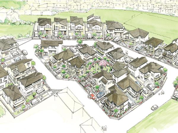 Cityscape Rendering.  [Cityscape Rendering] While being watched in the trees who nestled quietly, 28 story of the beginning.  ※ Rendering illustration is actually a little different in what was drawn on the basis of the drawings. 