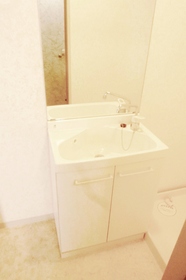 Washroom. There and glad independent wash basin