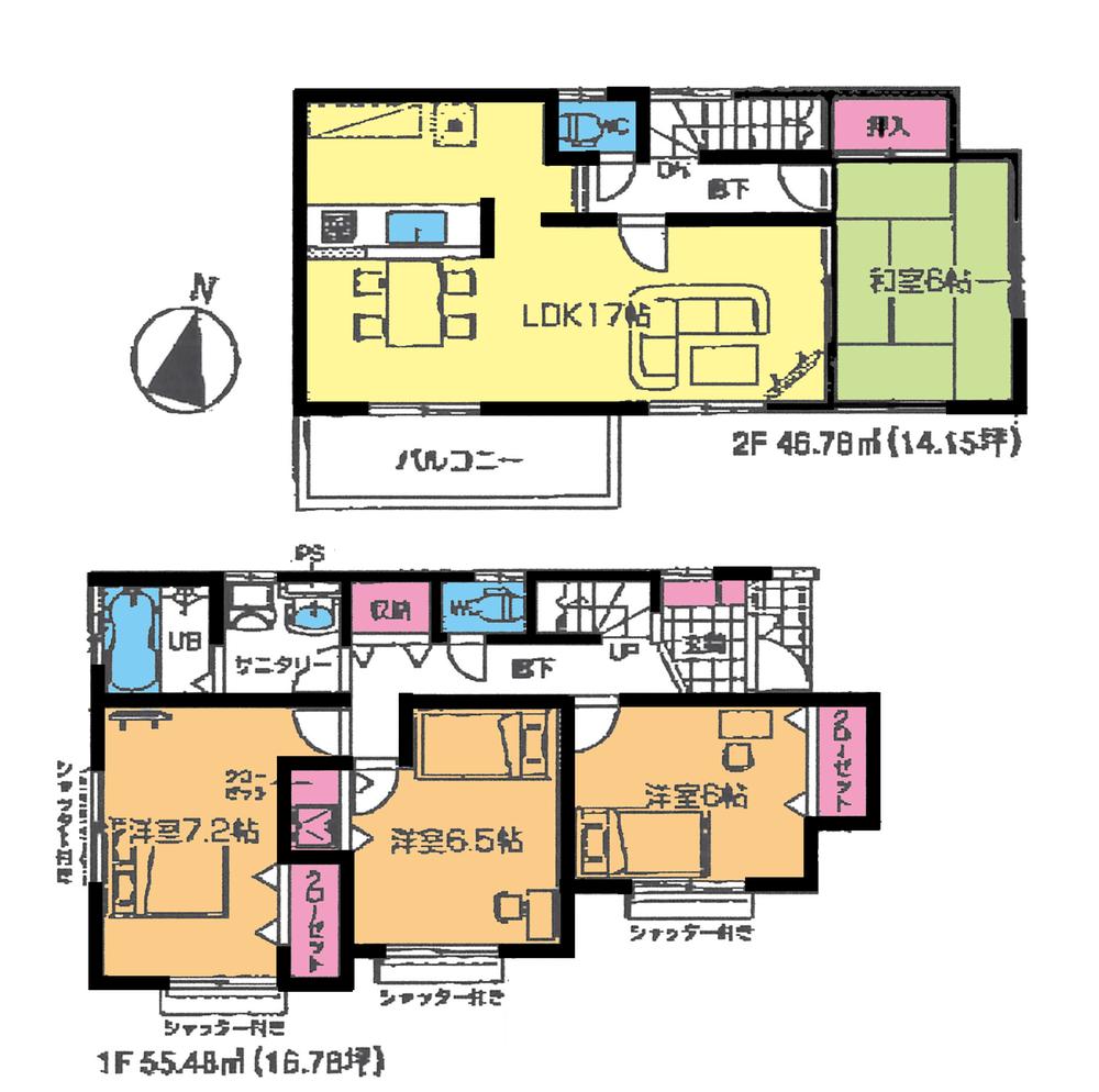 Floor plan. (1 Building), Price 35,800,000 yen, 4LDK, Land area 112.96 sq m , Building area 102.26 sq m