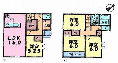 Floor plan. (1 Building), Price 33,800,000 yen, 4LDK, Land area 121.75 sq m , Building area 94.76 sq m