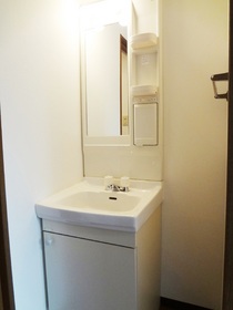 Washroom. There and glad independent wash basin