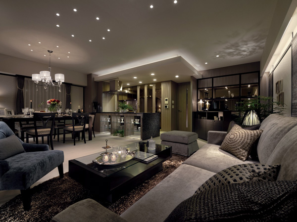 Living.  [living ・ dining] When you think of "home away from home", Sight of it is living room which I'm sure the family gather. Only living family of smile is welcoming, A central location of the dwelling in the true sense of the term. In the "Leben Fujimino Sora Hills (SOLA GATE GARDEN PROJECT)", Spatial leeway and comfort, In addition to the sense of security, Elegant interiors and dramatic lighting plan, such as, It creates the quality of as space.