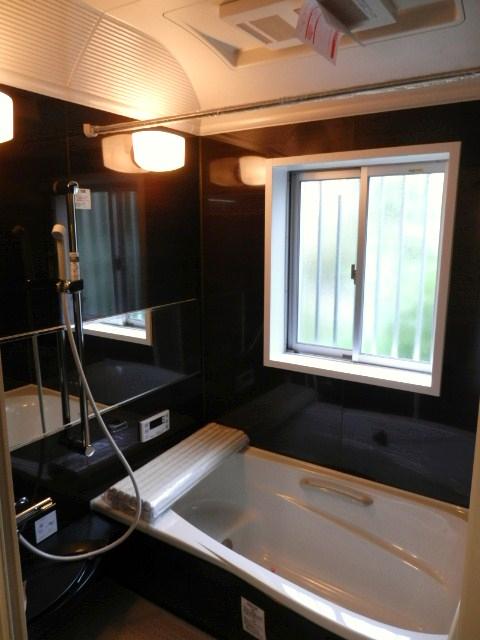 Bathroom. It has become a little bit different bathroom adopted the panel with the entire surface of color.