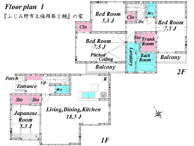 Floor plan. (1 Building), Price 39,800,000 yen, 4LDK, Land area 123.53 sq m , Building area 99.22 sq m
