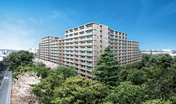 Shared facilities.  [Zentei southeast ・ All 381 House birth of southwestward] Park View Residence entertain a row of cherry trees, Large-scale development of all 381 House <Ohana Fujimino Uwanodai Blossom>. Tobu Tojo Line "Kamifukuoka" a 9-minute walk from the station, Zentei southwest ・ Born in southeast. Planning areas, It has been extended to the size of about 3.2ha adjacent to the "Central Park Fukuoka", Cherry blossoms in the spring, It is possible to enjoy the beautiful scenery of the ginkgo in the foremost seat in the fall, Moisture full of location is attractive. (Exterior view)