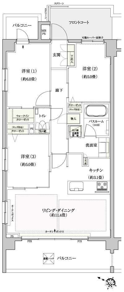 Floor: 3LDK + WIC, the occupied area: 68.32 sq m