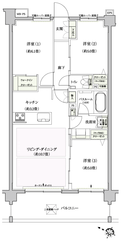 Floor: 3LDK + WIC, the occupied area: 65.27 sq m