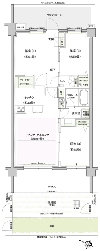 Floor: 3LDK + WIC, the occupied area: 65.27 sq m