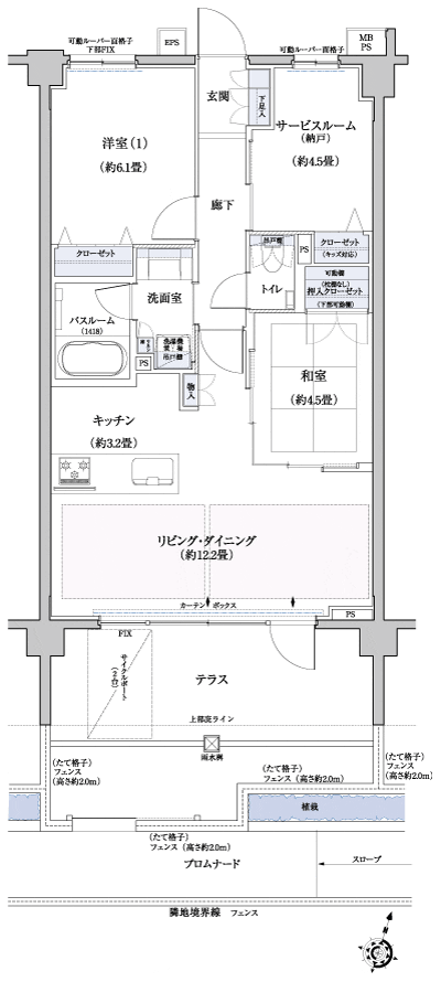 Floor: 2LDK + S, the occupied area: 66.25 sq m